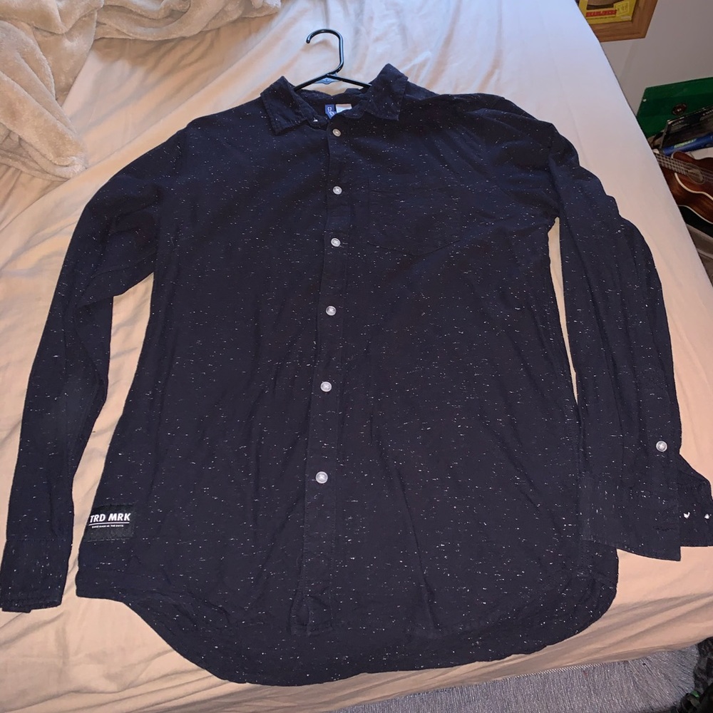 Navy blue button up long sleeve shirt